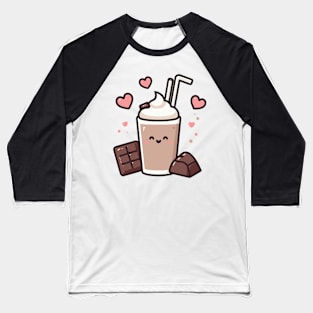 Kawaii Chocolate Milkshake with Chocolate and Hearts | Cute Kawaii Food Art Baseball T-Shirt